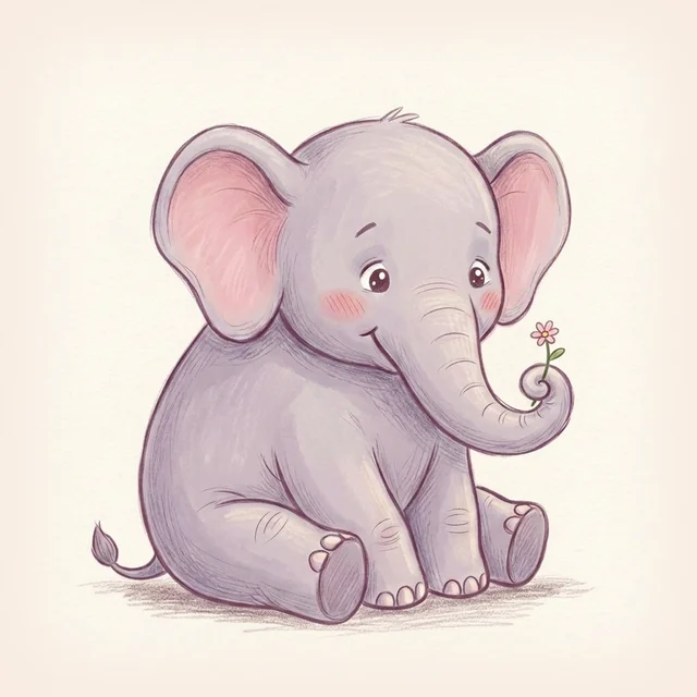 Bo, a gentle elephant holding a tiny flower