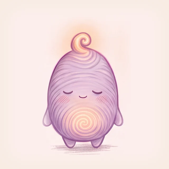 Dream Keeper, a small glowing lilac friend shaped like a fingerprint